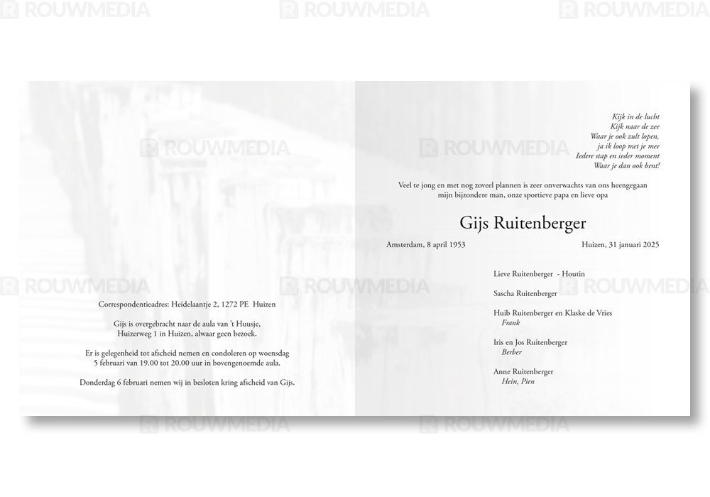 Rouwkaart Rouwkaart met strandpalen - binnenkant