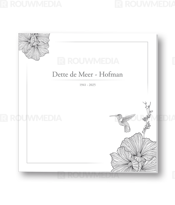 Rouwkaart Rouwkaart met bloemen en kolibrie in hoeken - voorkant