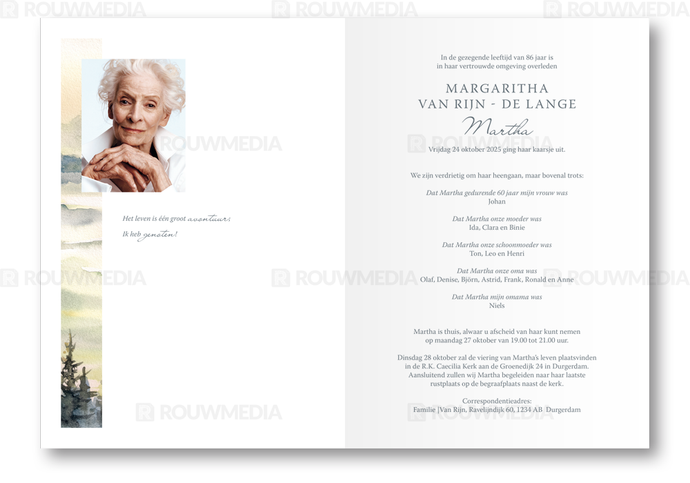 Rouwkaart Rouwkaart met geschilderde bergen in cirkel - binnenkant