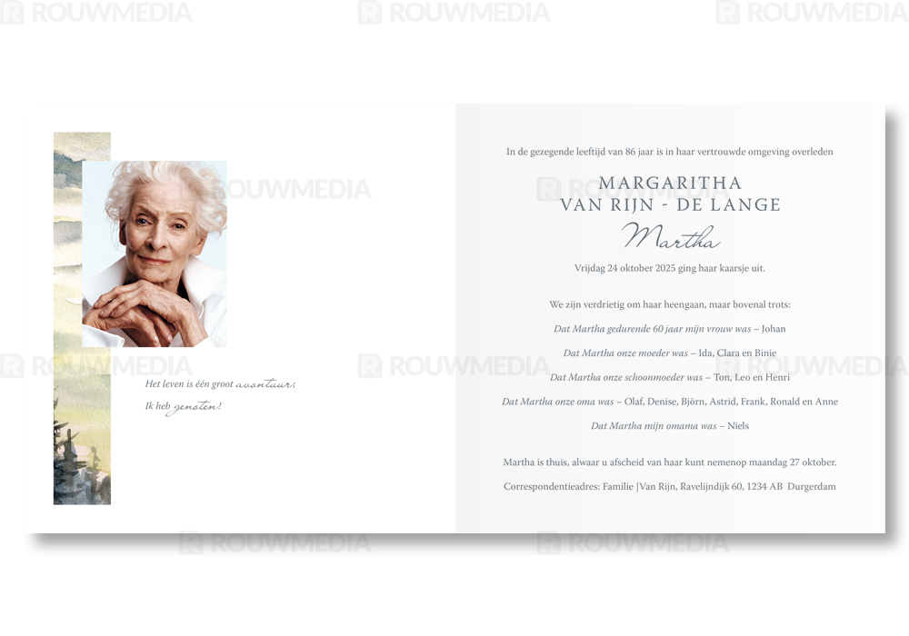 Rouwkaart Rouwkaart met geschilderde bergen in cirkel - binnenkant