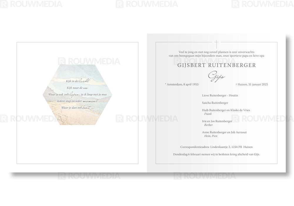 Rouwkaart Rouwkaart met schildering en kruis in hexagon - binnenkant