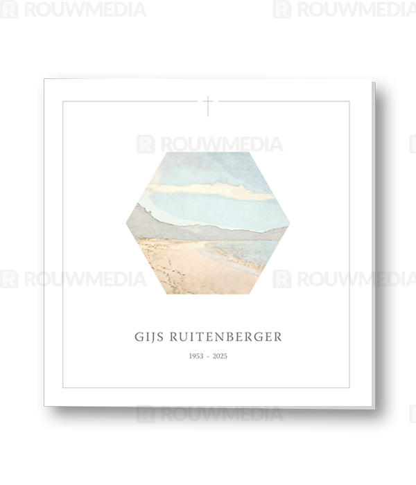 Rouwkaart Rouwkaart met schildering en kruis in hexagon - voorkant