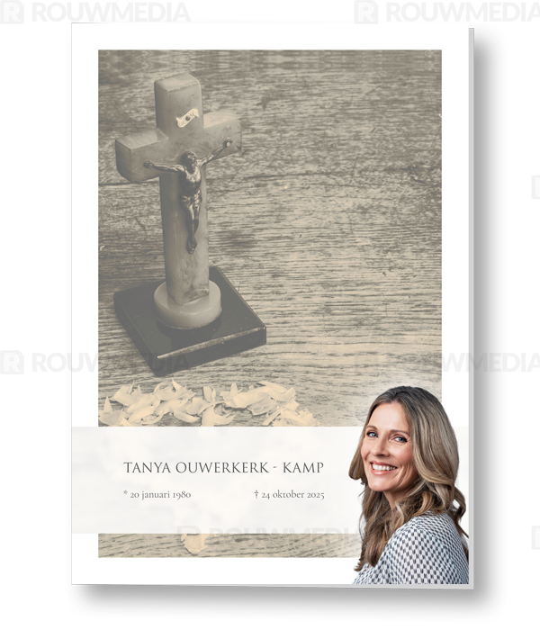 Rouwkaart Rouwkaart met christus kruisbeeldje en portret - voorkant