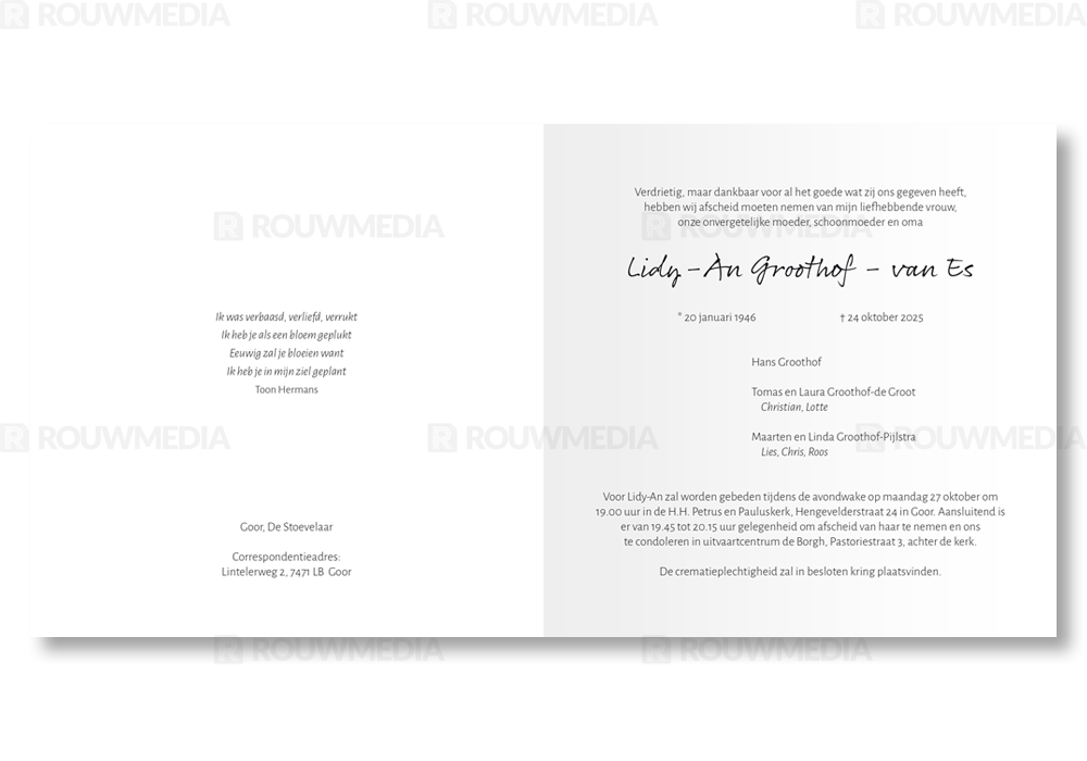 Rouwkaart Rouwkaart met bewerkt portret - binnenkant