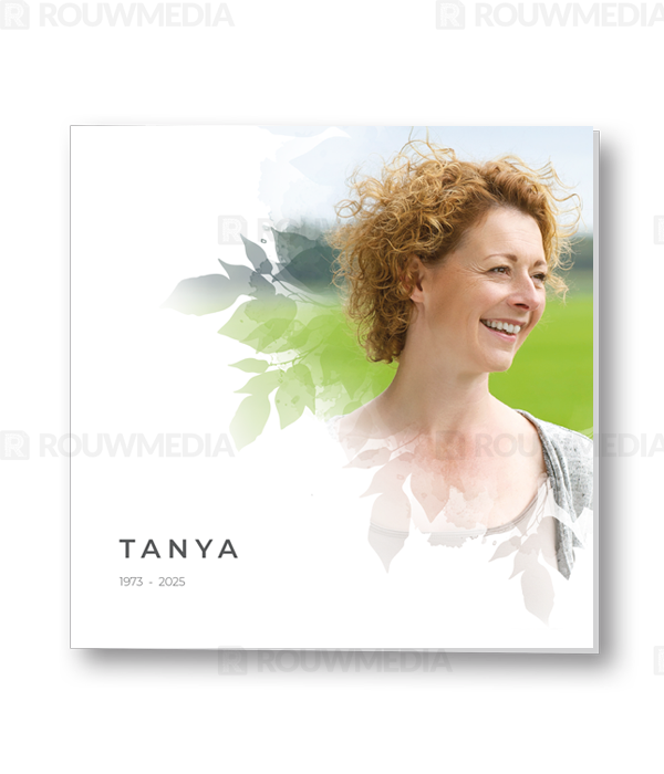 Rouwkaart Rouwkaart met portret in bladeren silhouette - voorkant