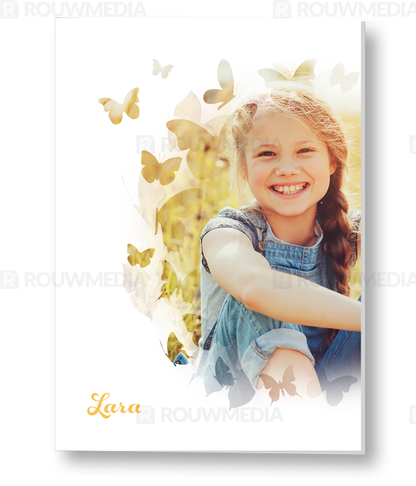 Rouwkaart Rouwkaart met portret in vlinder silhouette - voorkant