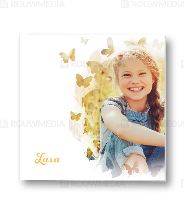 Rouwkaart Rouwkaart met portret in vlinder silhouette - voorkant