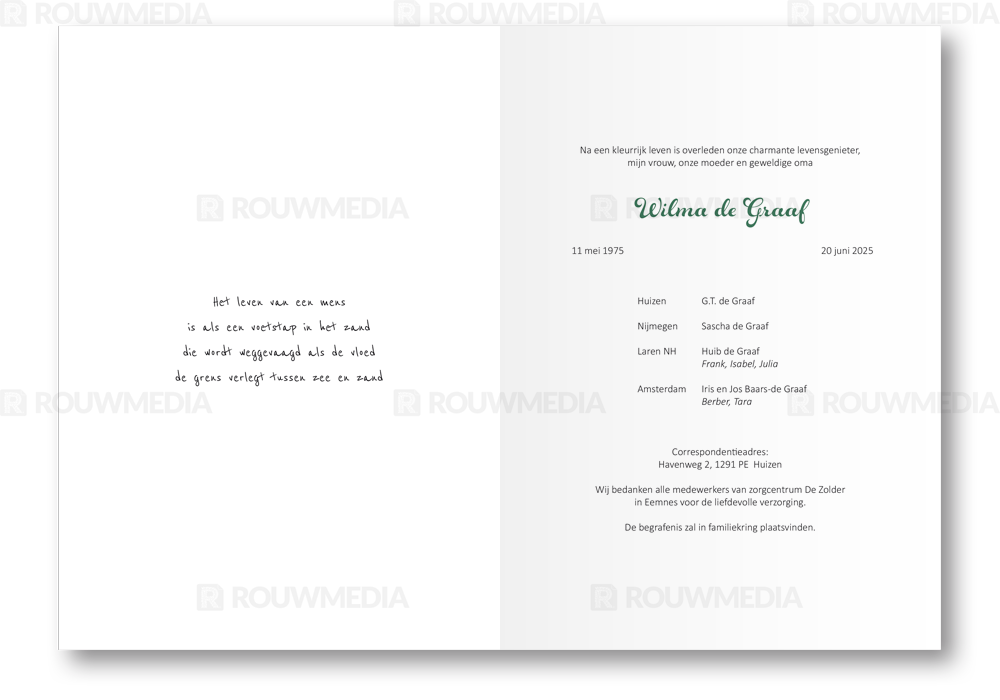 Rouwkaart Rouwkaart met portret in vlinder silhouette - binnenkant