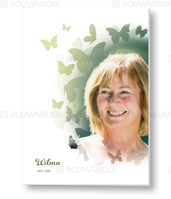 Rouwkaart Rouwkaart met portret in vlinder silhouette - voorkant