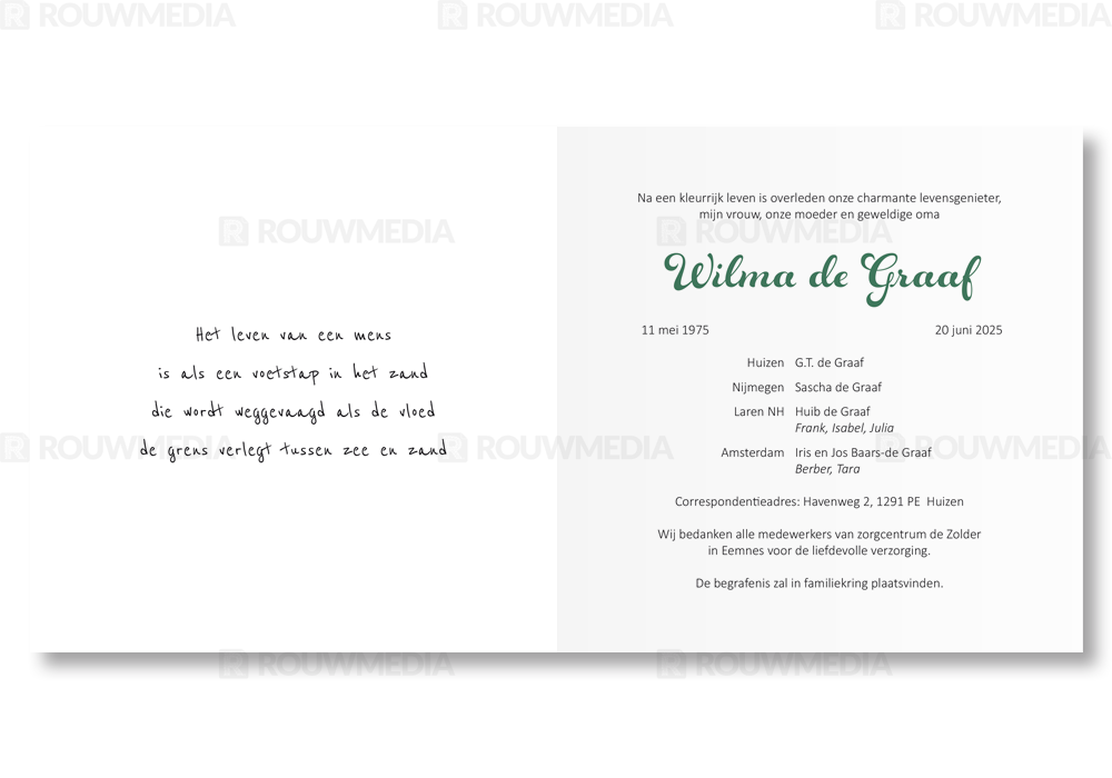 Rouwkaart Rouwkaart met portret in vlinder silhouette - binnenkant