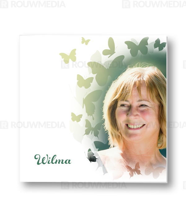 Rouwkaart Rouwkaart met portret in vlinder silhouette - voorkant