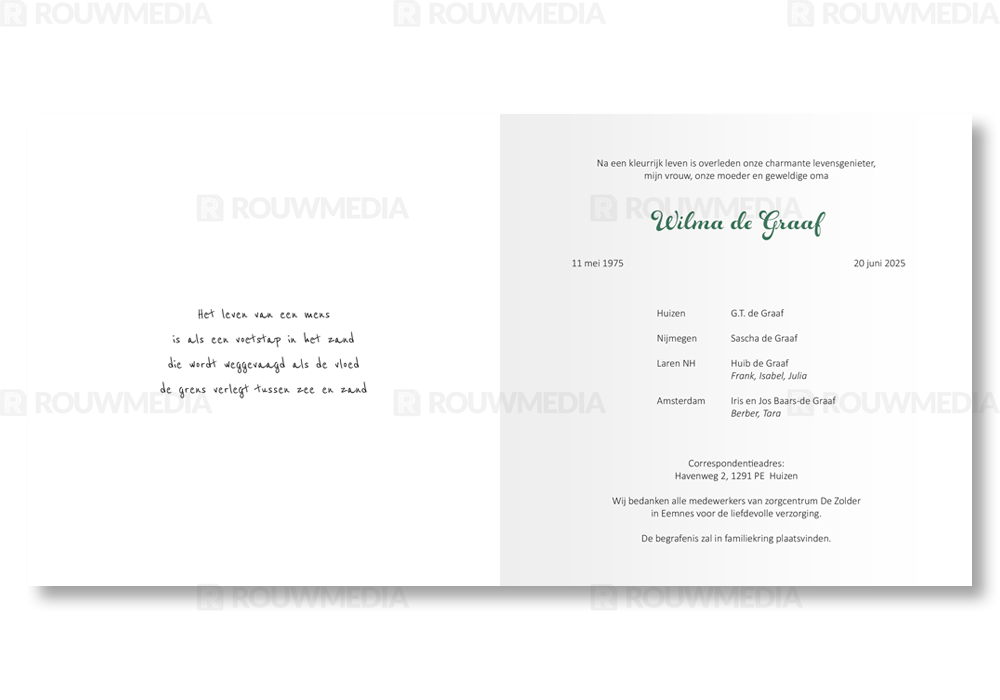 Rouwkaart Rouwkaart met portret in vlinder silhouette - binnenkant