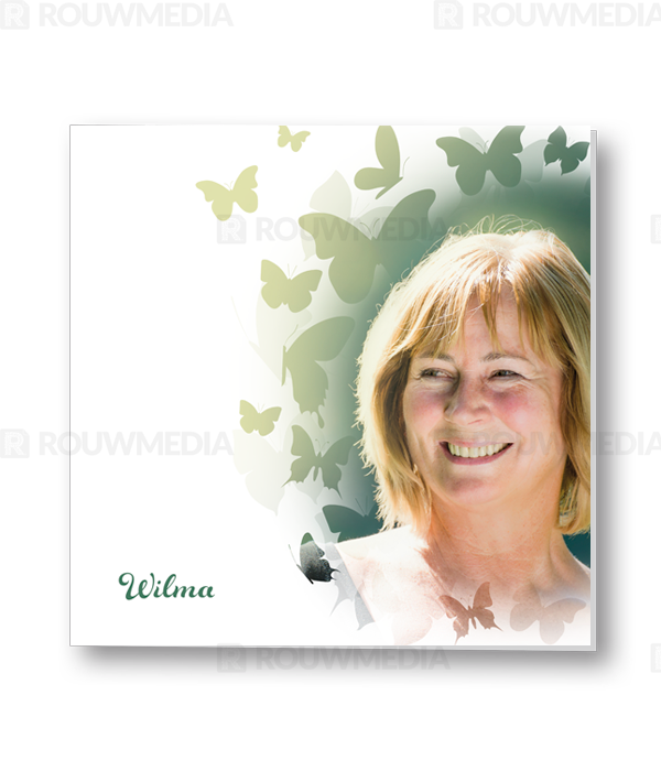 Rouwkaart Rouwkaart met portret in vlinder silhouette - voorkant