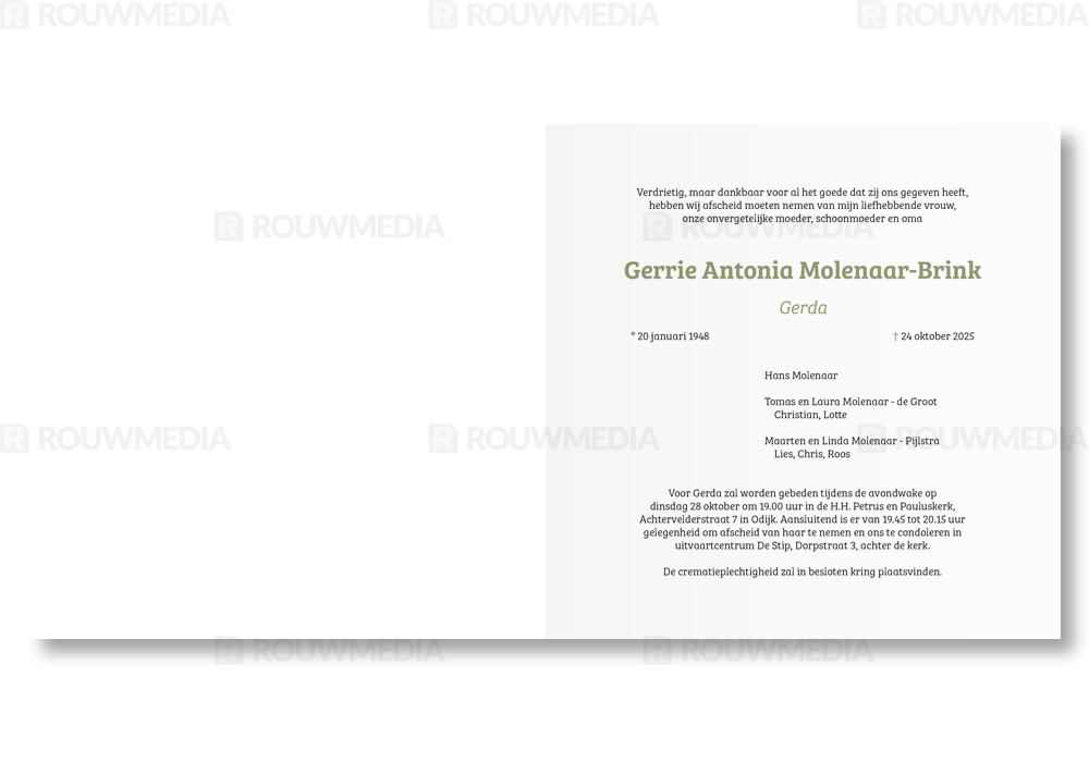 Rouwkaart Rouwkaart met portret in vogel silhouette - binnenkant