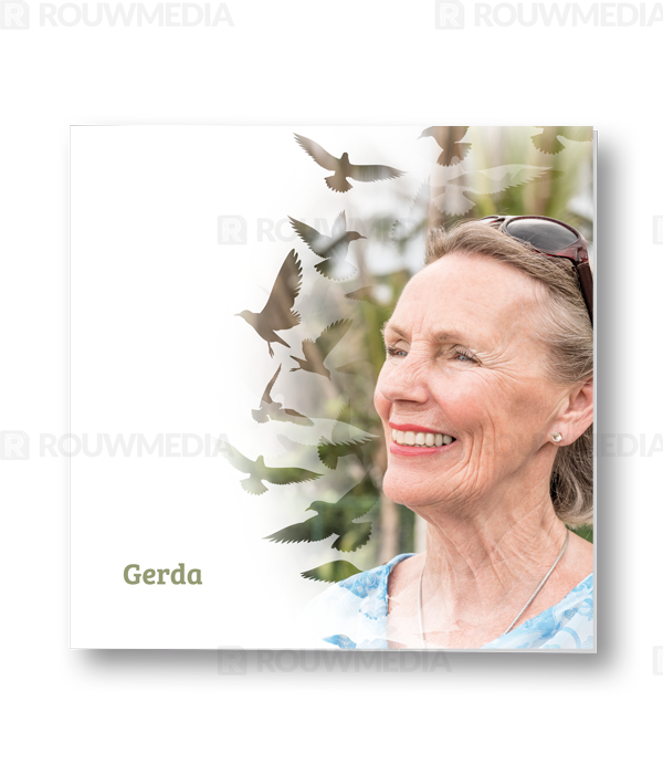 Rouwkaart Rouwkaart met portret in vogel silhouette - voorkant