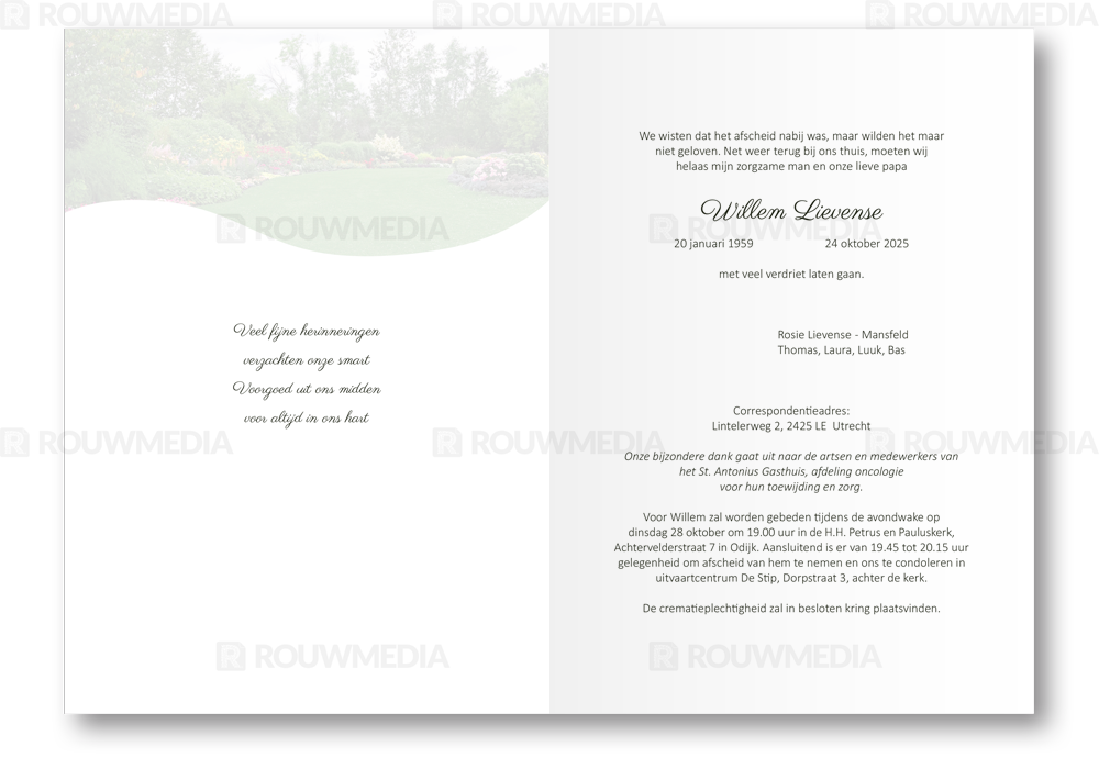 Rouwkaart Rouwkaart met golf en portret in cirkel - binnenkant