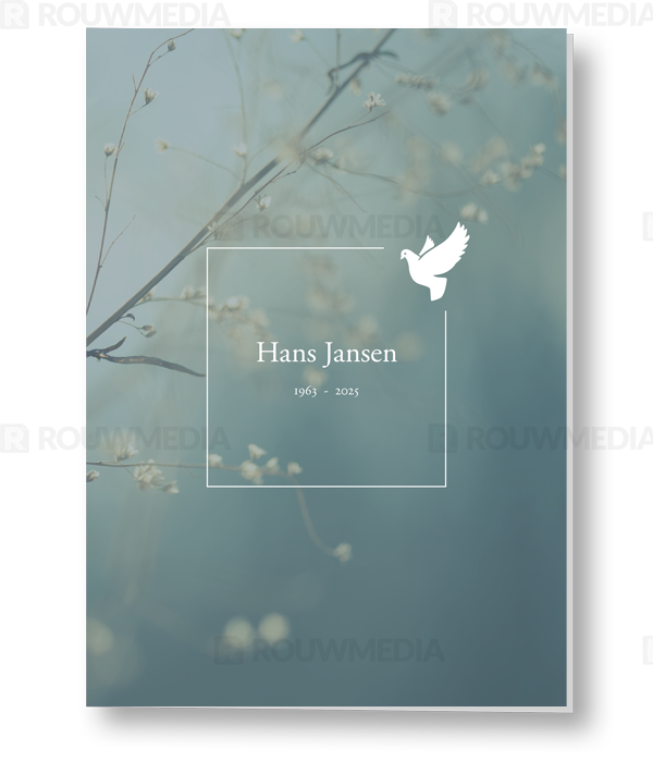 Rouwkaart Rouwkaart met dun kader en duif - voorkant