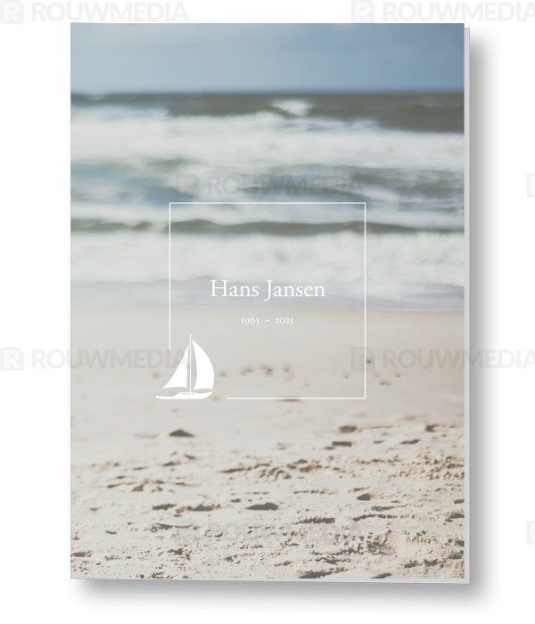 Rouwkaart Rouwkaart met dun kader en zeilboot - voorkant