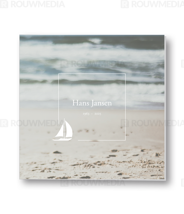 Rouwkaart Rouwkaart met dun kader en zeilboot - voorkant