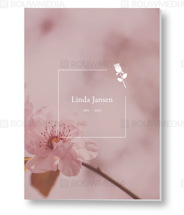 Rouwkaart Rouwkaart met dun kader en roos - voorkant