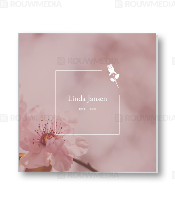 Rouwkaart Rouwkaart met dun kader en roos - voorkant