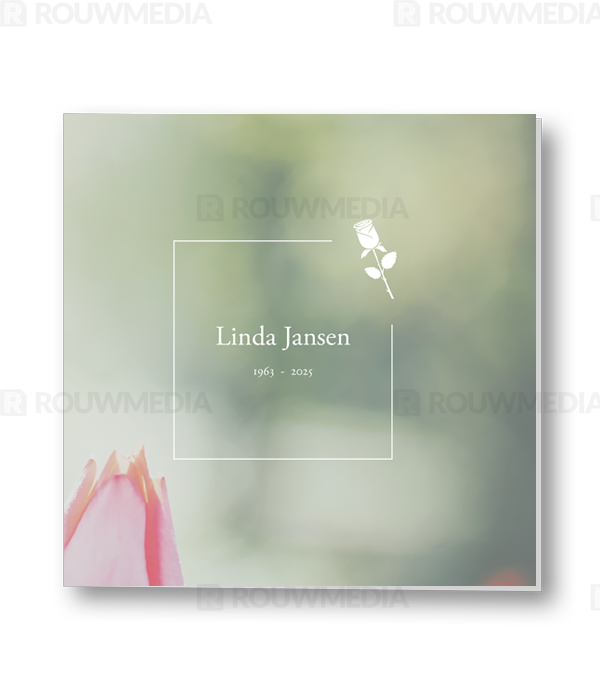 Rouwkaart Rouwkaart met dun kader en roos - voorkant