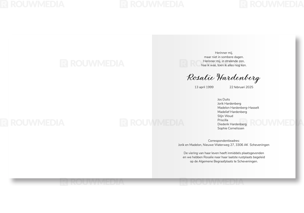 Rouwkaart Rouwkaart met eigen foto omgeven door zwarte kaders - binnenkant