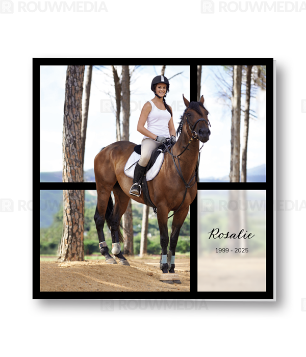 Rouwkaart Rouwkaart met eigen foto omgeven door zwarte kaders - voorkant