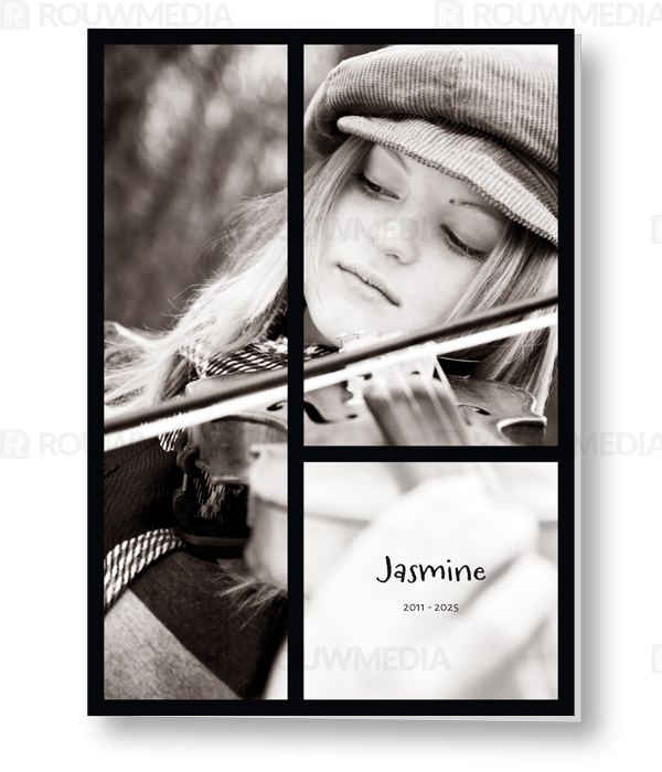 Rouwkaart Rouwkaart met portretfoto omgeven door zwarte kaders - voorkant