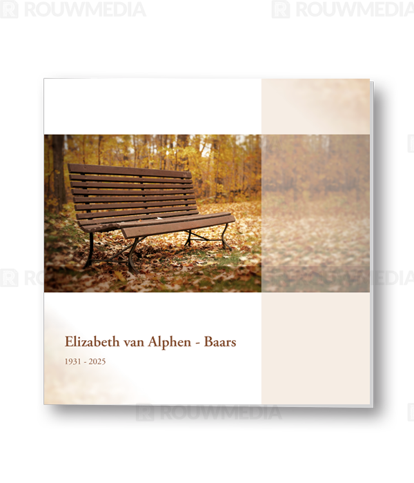 Rouwkaart Rouwkaart met bankje in het bos en balk - voorkant