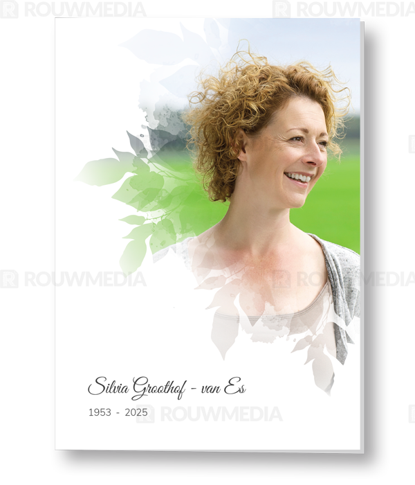 Rouwkaart Rouwkaart met portret in bladeren silhouette - voorkant